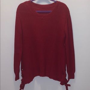 Maroon sweater with ties on side